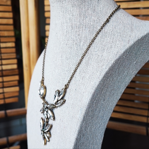 J. Crew Thin Navette Marquis Teardrop Crystal Clear Stones Statement Necklace - Picture 3 of 16